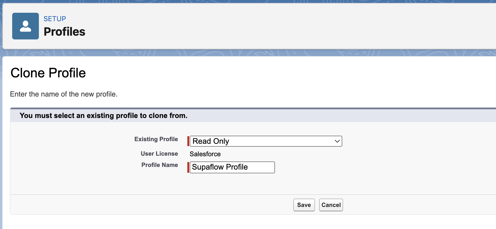 Clone Profile - select Read Only and name it Supaflow Profile