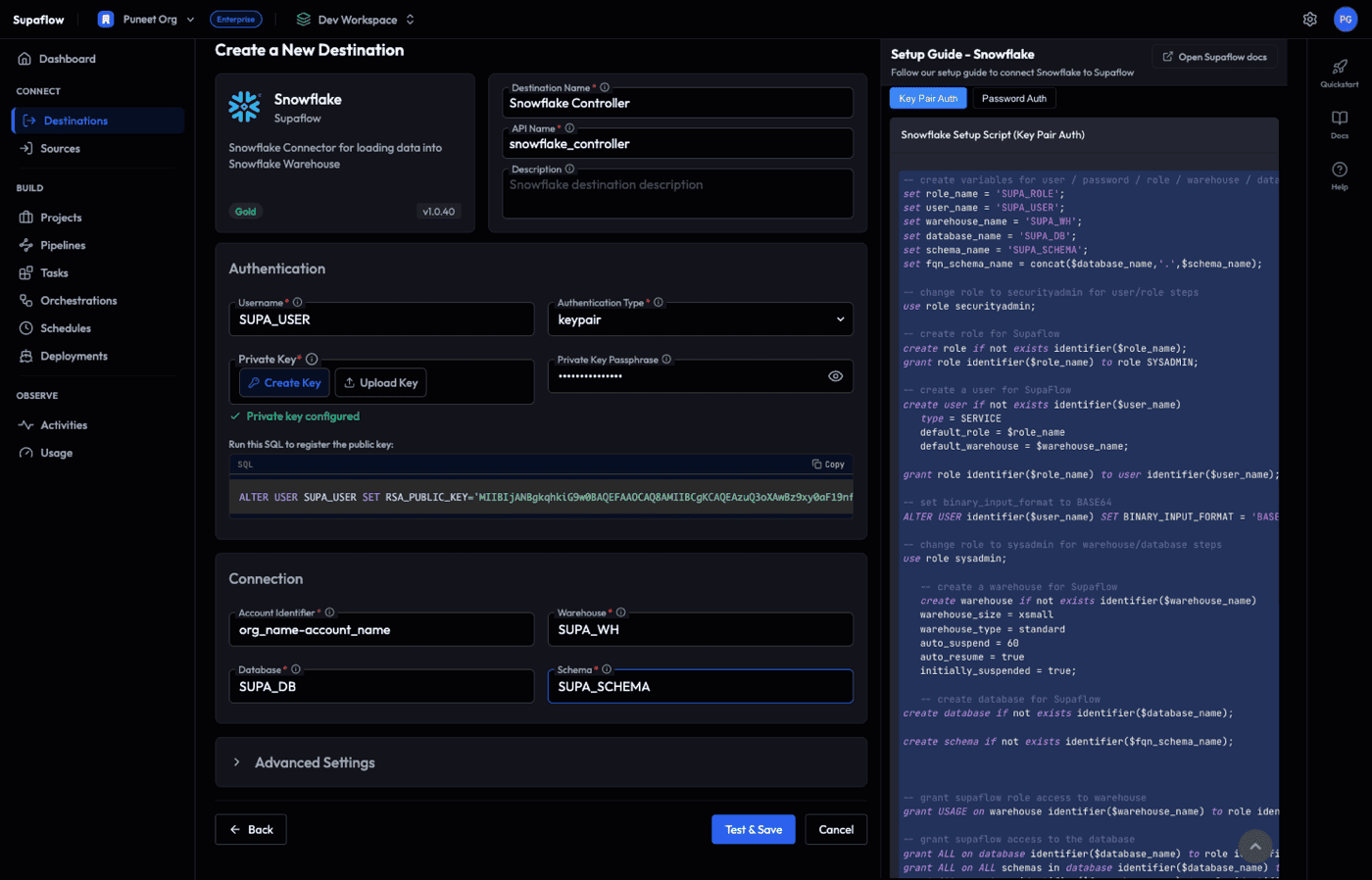 Create Snowflake datasource