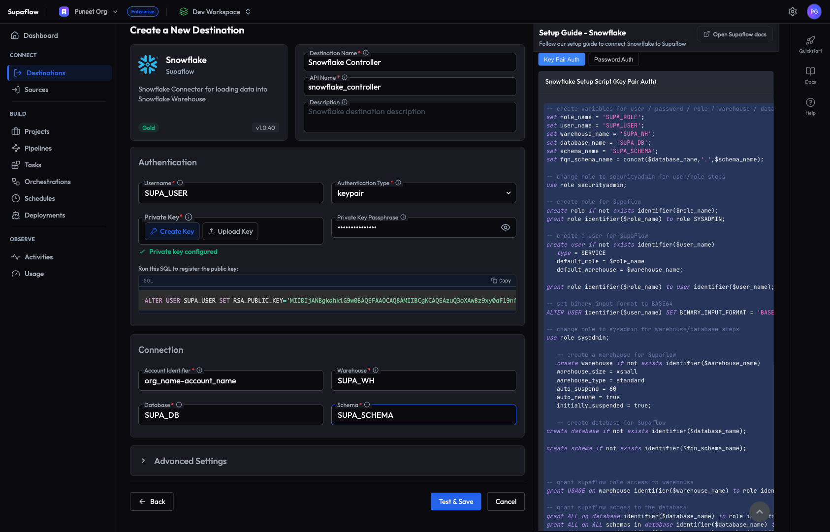 Create Snowflake datasource