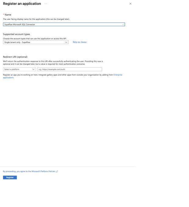 Register a single-tenant Microsoft Entra application for the Supaflow Microsoft SQL connector