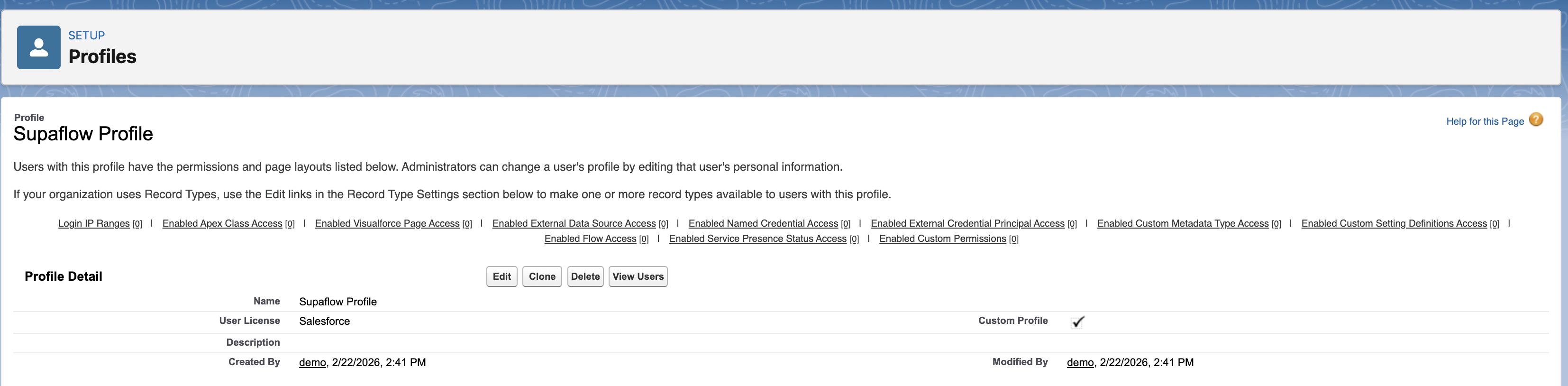 Profile Detail page with Edit button