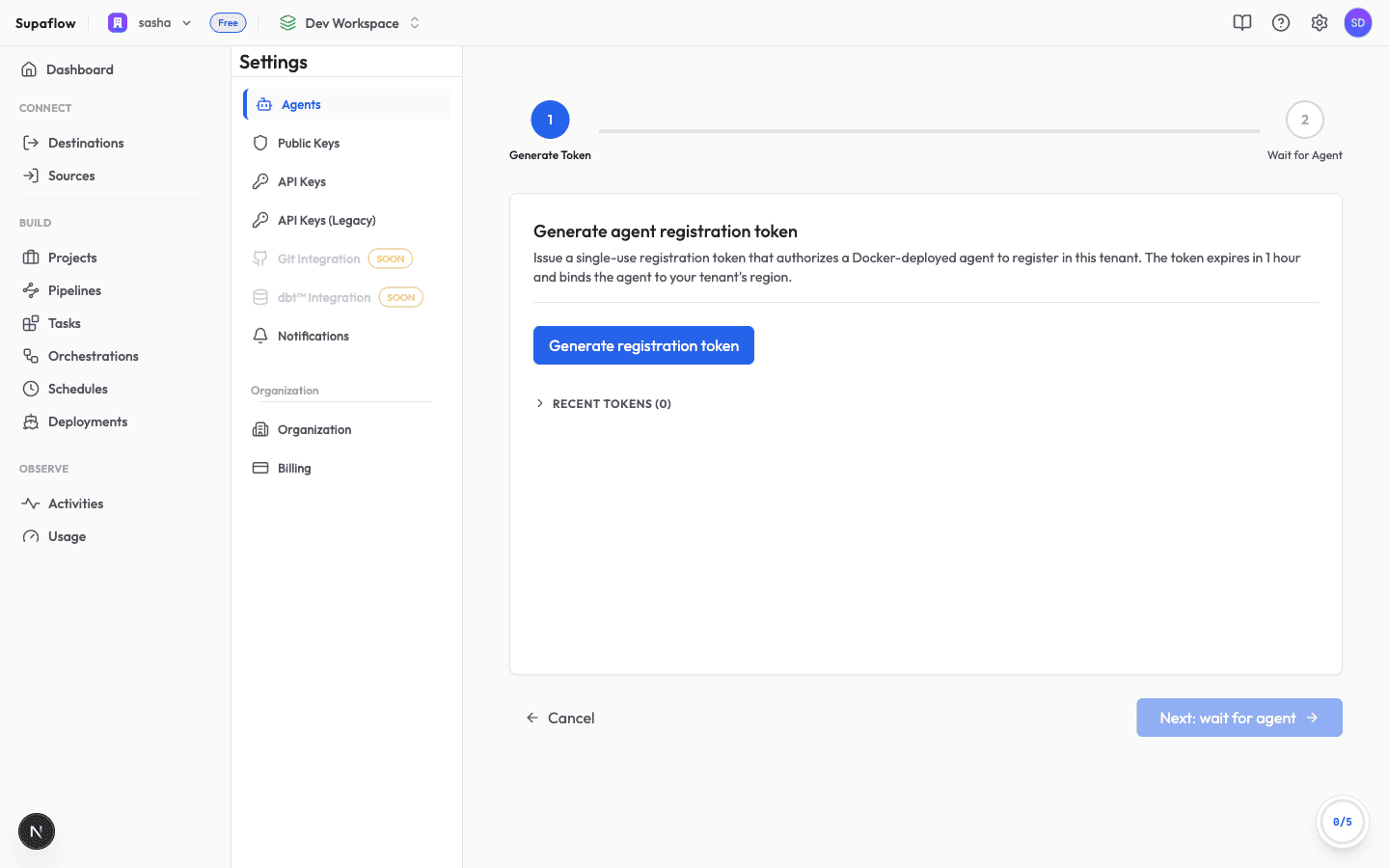 Docker deployment wizard, generate token step