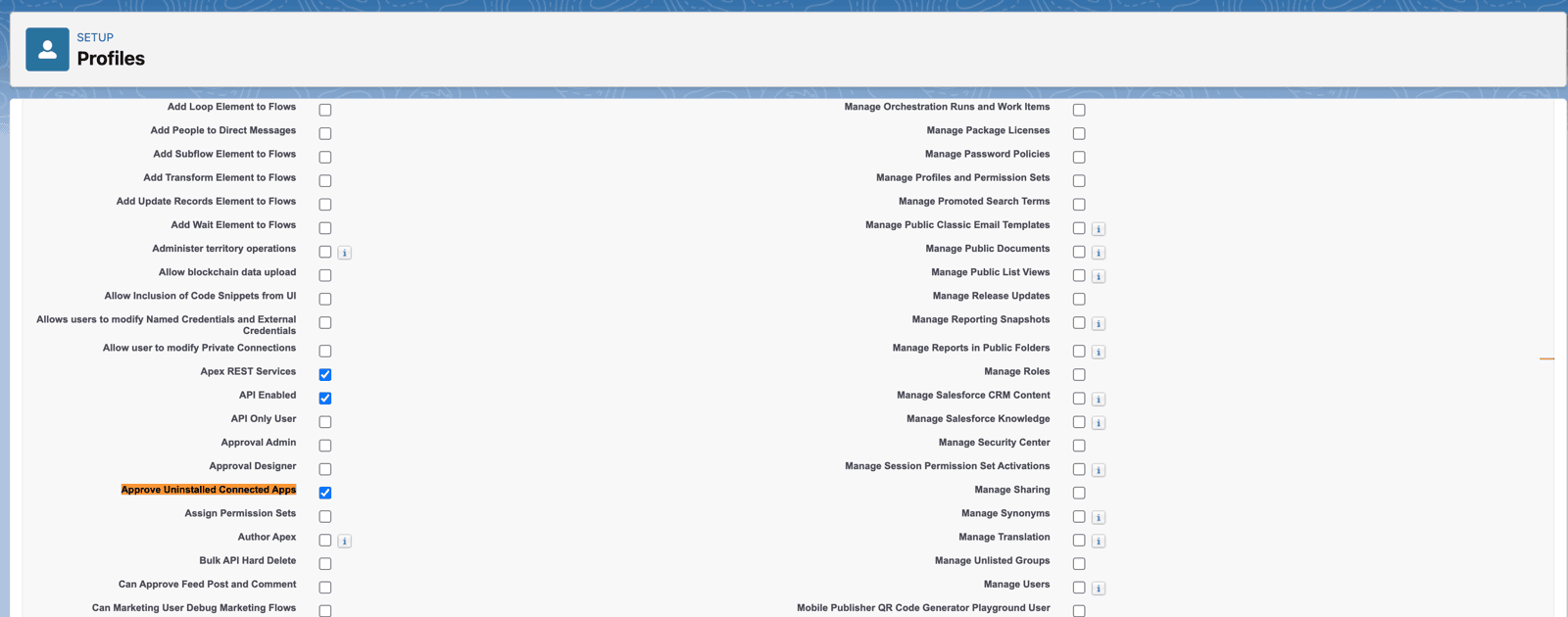 Administrative Permissions - enable API Enabled and Approve Uninstalled Connected Apps