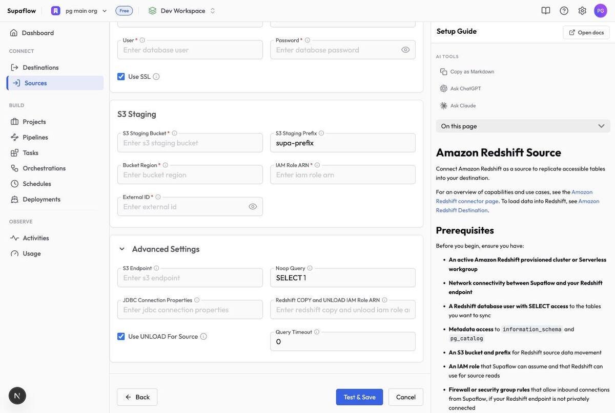 Redshift advanced settings