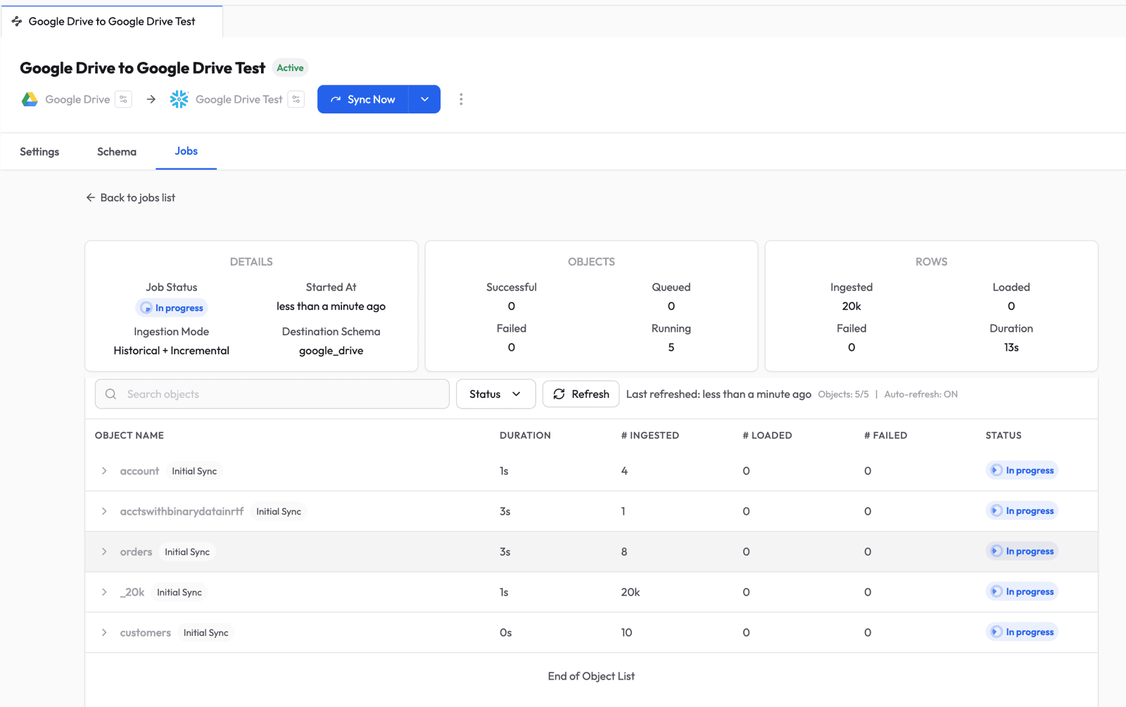 Job detail - running