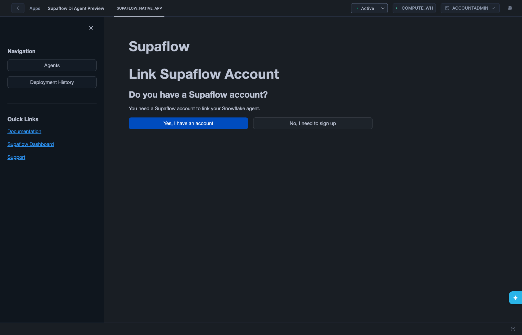 Link Supaflow Account screen