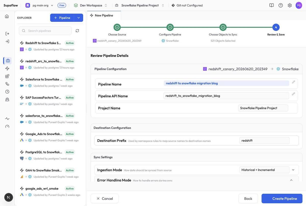 Review Redshift to Snowflake pipeline