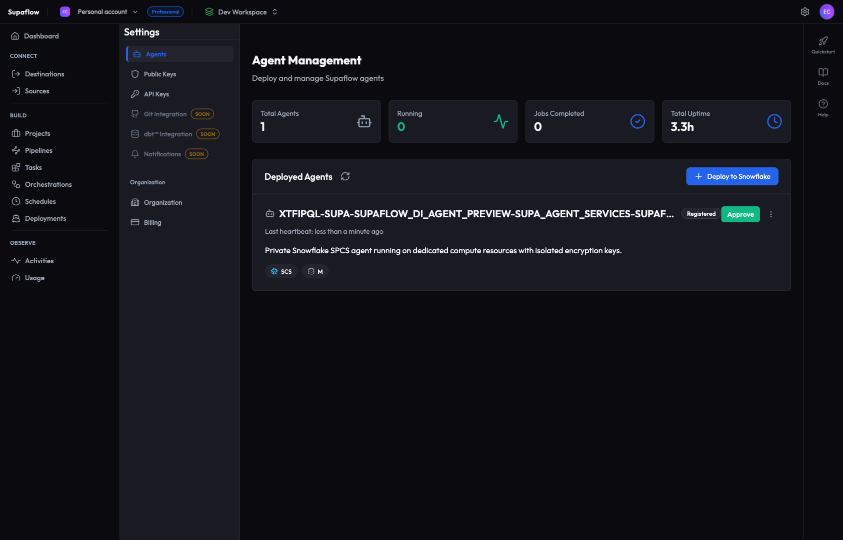 Agents page with Approve button