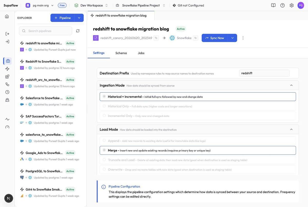 Saved Redshift to Snowflake pipeline
