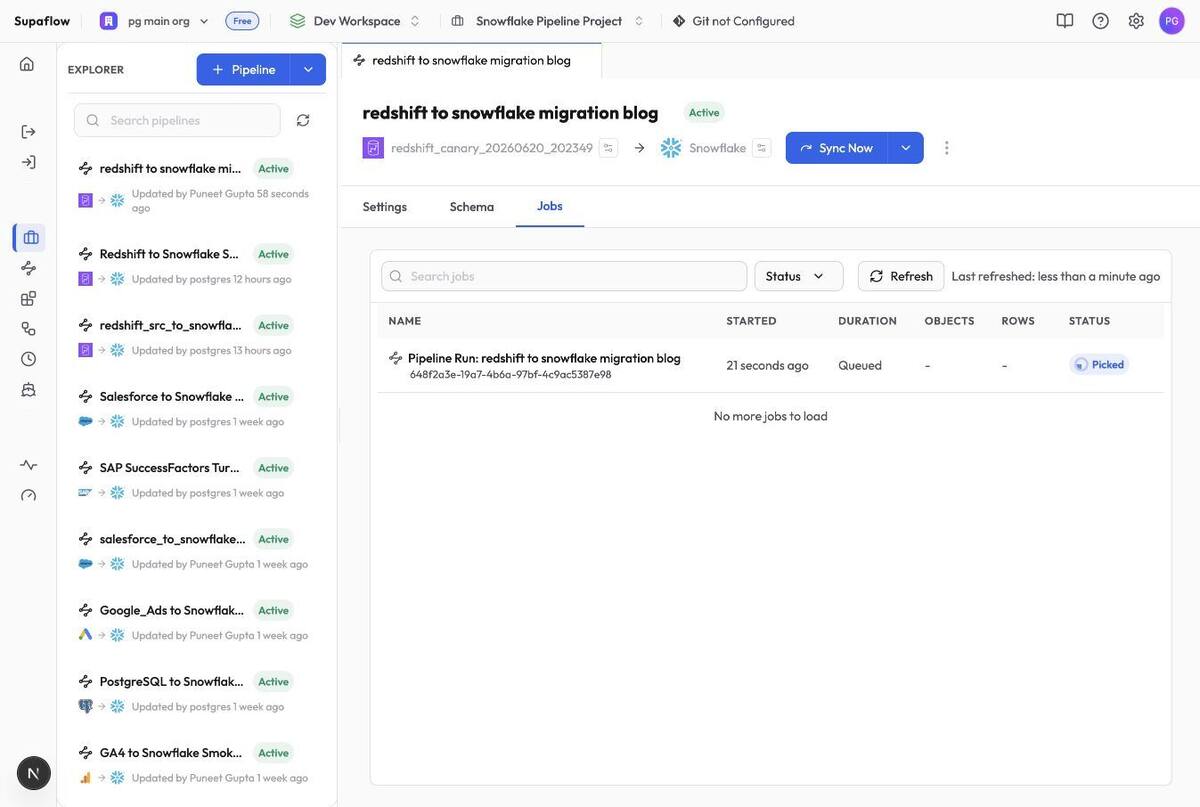Redshift to Snowflake job in progress