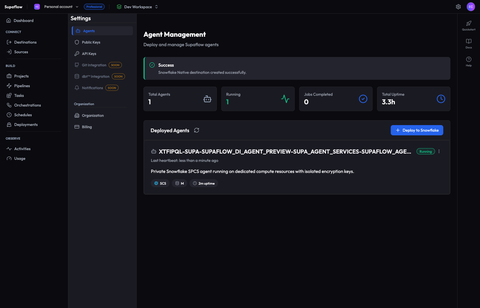 Native App destination created