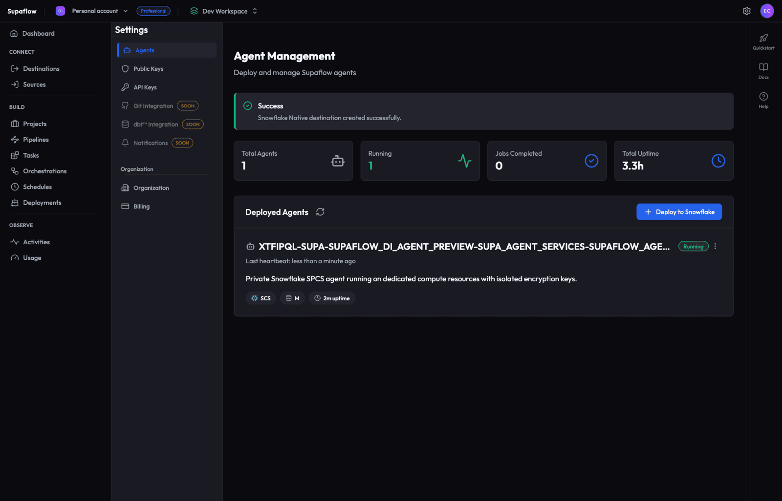 Native App destination created