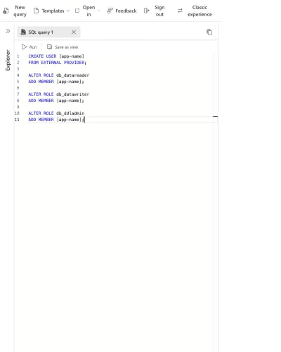 Create an Azure SQL database user for the Entra application and grant destination roles