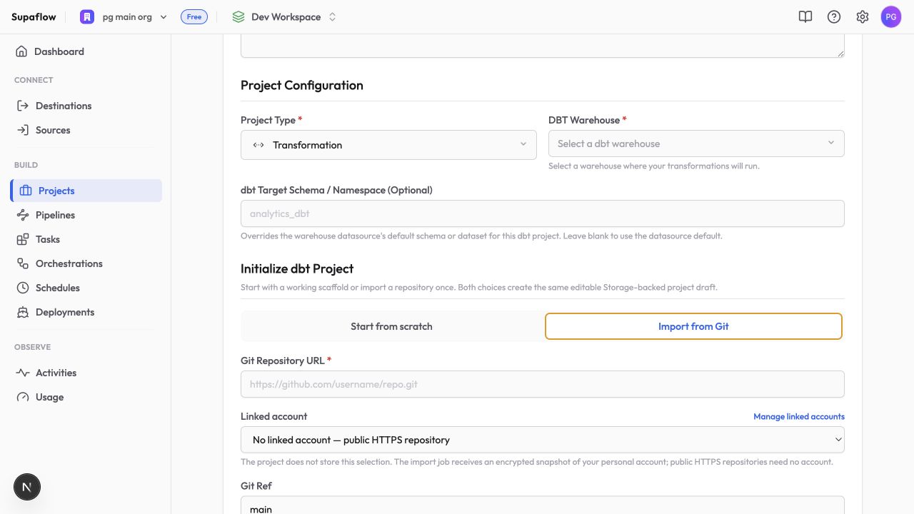 Import a transformation project from Git