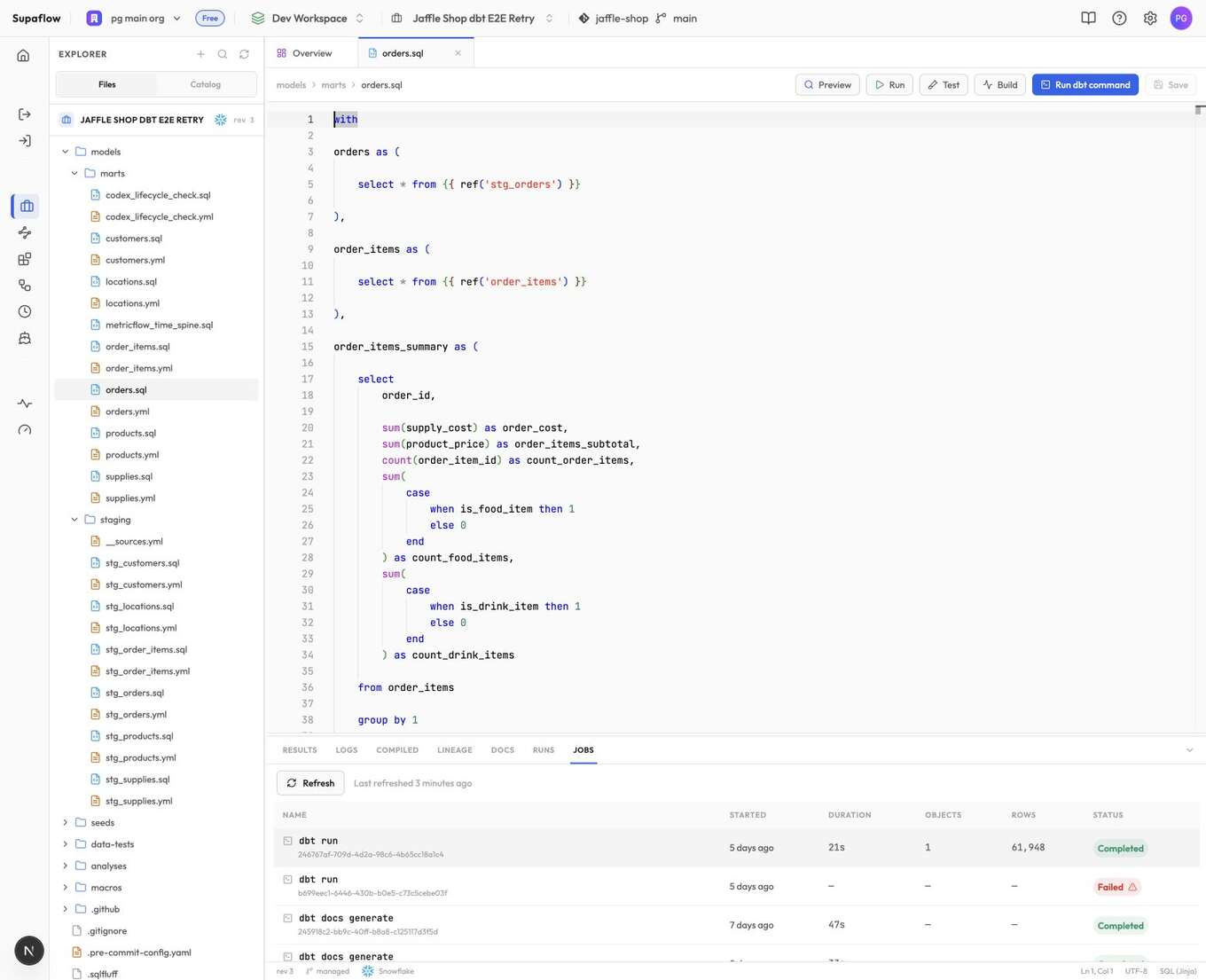 Editing a SQL model in a transformation project