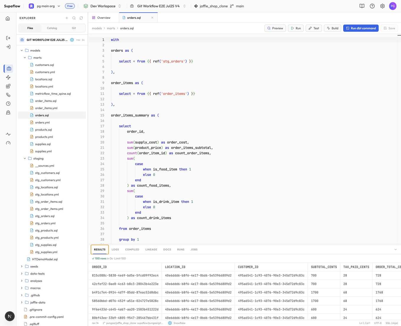 Previewing the first 100 rows returned by a model