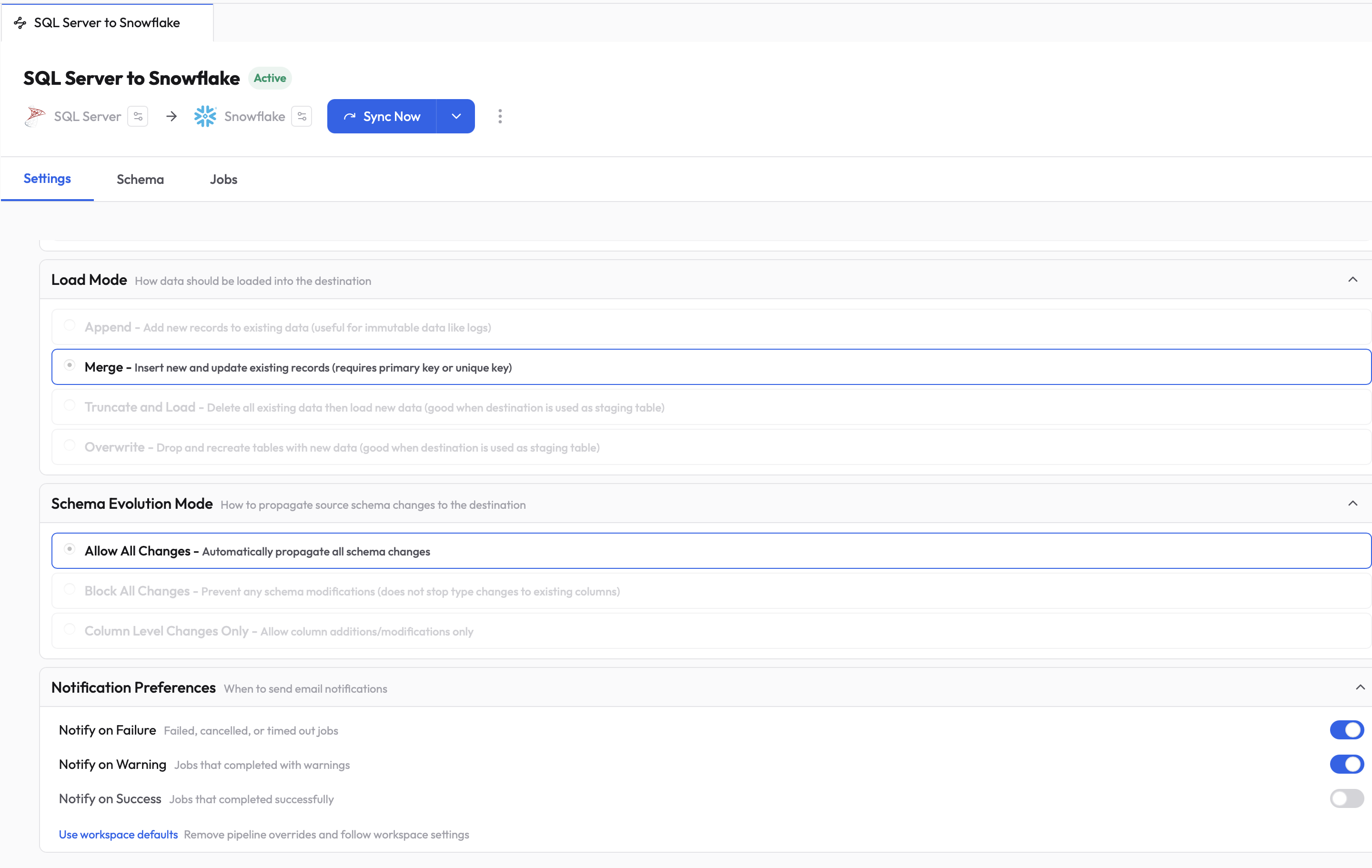 Pipeline notification preferences