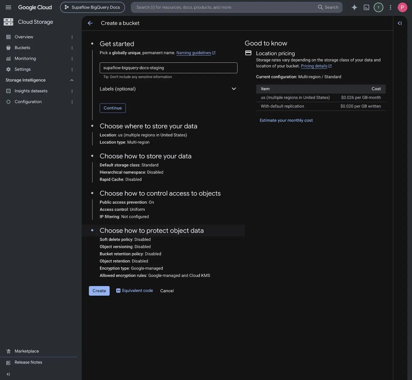 Create a private, uniform-access Cloud Storage staging bucket