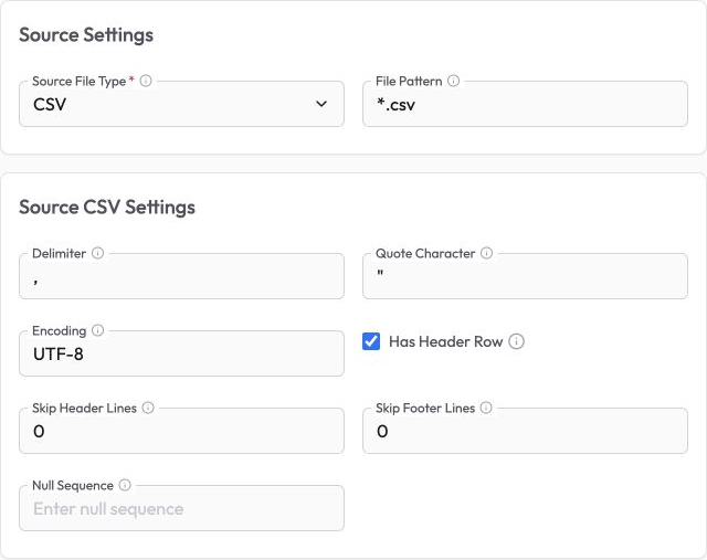 CSV discovery and parsing settings for a SharePoint source