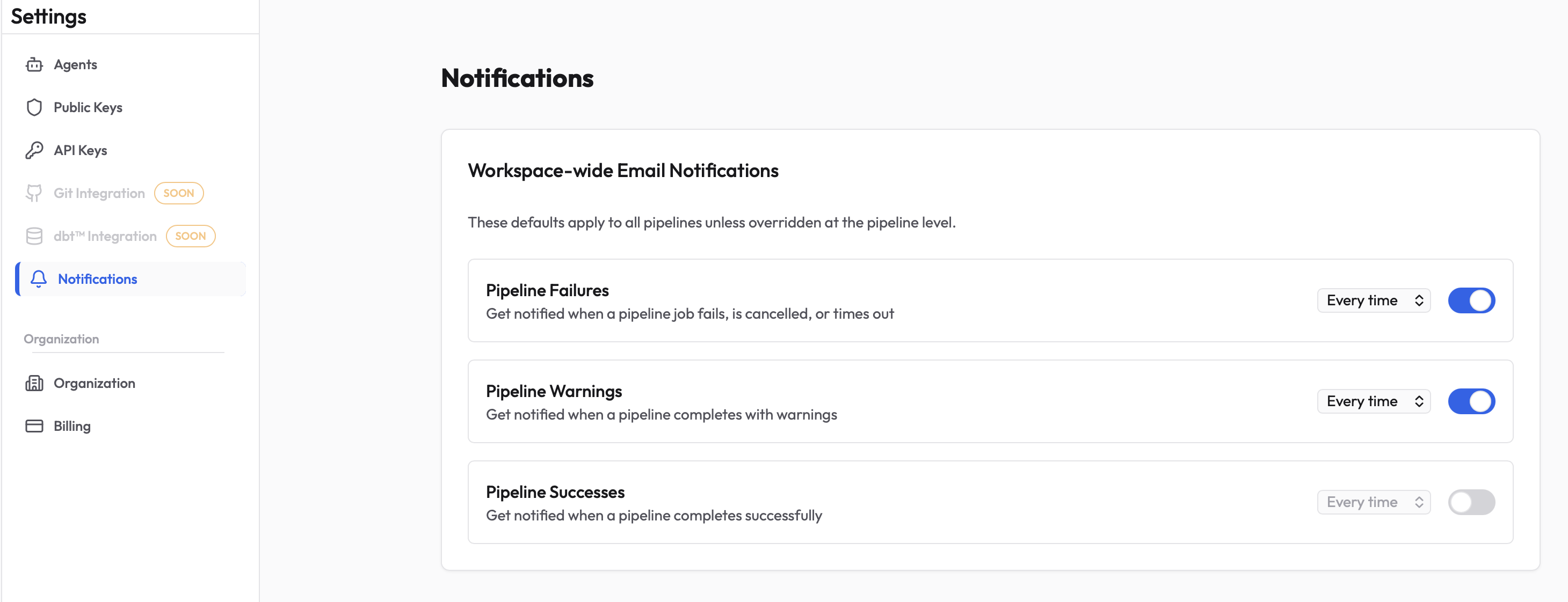 Workspace notification settings